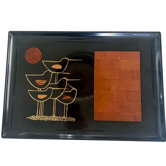 Vintage Couroc Cheese Tray With Shorebirds Seabird Design MCM 60s - Picture 8 of 8